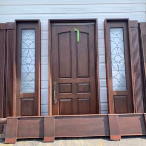 Photo of Solid Mahogany Wood Entry Door with  leaded glass sidelights and pilasters