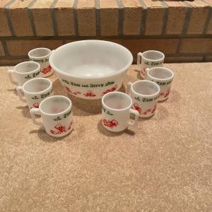 Photo of Vintage Items Collectors  Pyrex  Tom and Jerry  "Drink" Set w/ 8 cups