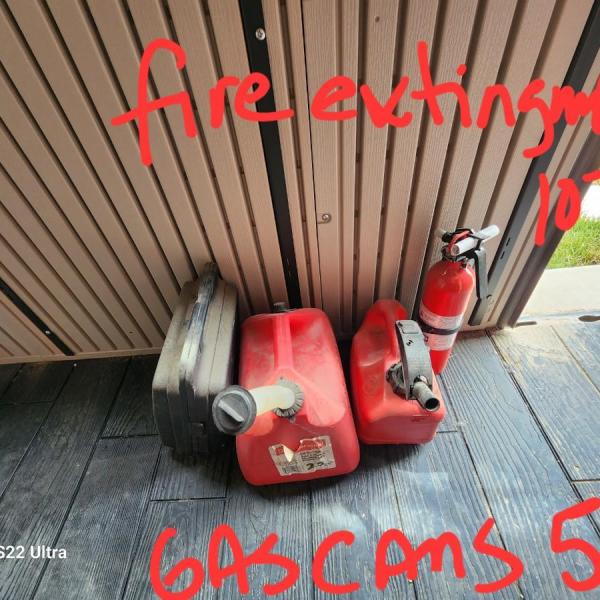 Photo of Fire Extinguisher and 2 gas cans
