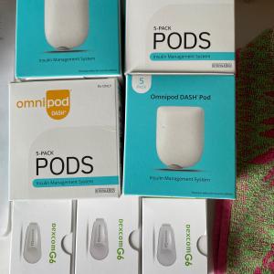 Photo of Omnipod dash for five pack of pods and three Dexcom G6 Transmitters