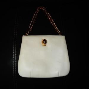 Photo of Vintage 70s Ruth Saltz Ivory Leather TIGERS Head Hinge Gold Chain Purse by Ruth 