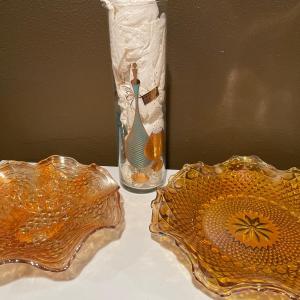 Photo of Amber carnival glass & Brandy carafe
