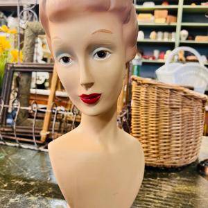 Photo of Vintage 1930s-40's Lady Mannequin Head Bust Store Counter Display Millinery Hats