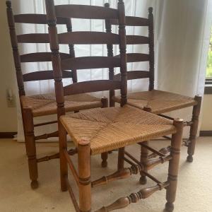 Photo of 3 Slat Back Chairs with Woven Reed Seating