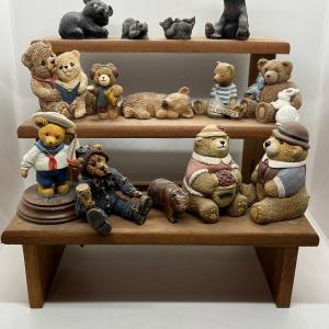 Photo of LOT 290T: Bears on Stairs - Collection of Bear Figurines on Display Stand