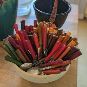 Photo of Lg Collection of Vintage Bakelite Stay Brite Stainless Steel Silverware, Include
