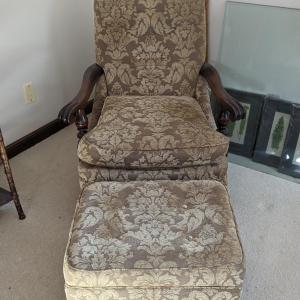 Photo of Vintage French Style Mahogany Arm Chair and Ottoman