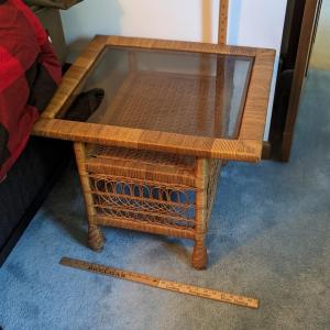Photo of Henry Link(?) Boho Rattan, Wicker End Table