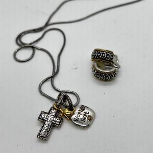 Photo of Silver and Gold Tone Brighton Faith Cross World's Best Grandma Charm Necklace an