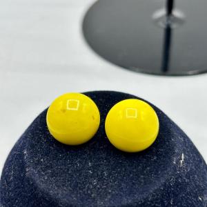 Photo of Pair of Retro Bright Yellow Enameled Metal Clip Style Button Earrings