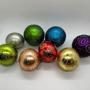 Photo of Mixed Color Lot of Glass Christmas Holiday Bulbs with Glitter Swirl Design Two S