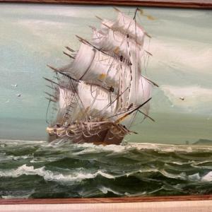 Photo of Vintage Ship at Sea Painting