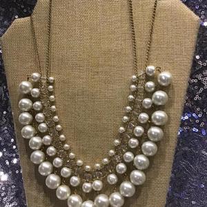 Photo of Beautiful Crystal Faux Pearl Necklace.