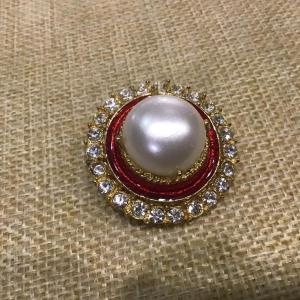 Photo of Faux Large Pearl Cabochon  & Clear Rhinestone  Crystal Brooch