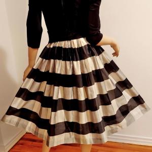 Photo of Circa 1950's Fit & Flare Striped Silk Shantung Dress with Sash Belt