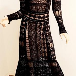 Photo of Vtg Crochet open lace maxi illusion dress