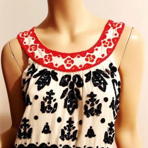 Photo of Vtg Fully Hand Beaded  Sheath Dress Floral Design 1950's
