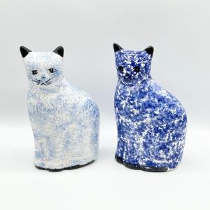 Photo of Pair (2) ~ Porcelain Sponge Painted Cat Banks
