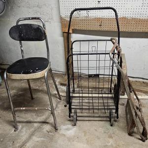 Photo of LOT 2B: Vintage Stools & Granny Shopping Cart