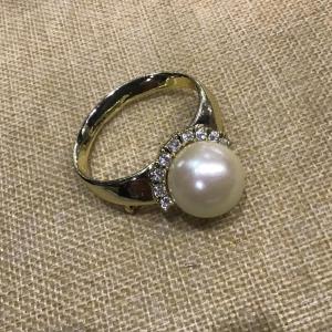 Photo of Vintage AJC Gold Tone And Large Faux Pearl Ring Brooch