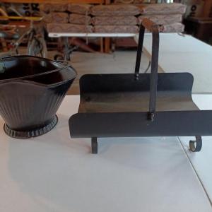 Photo of Vtg Metal Fireplace wood holder and scuttle bucket