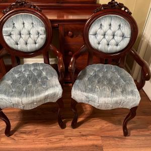 Photo of Vintage Carlton McLendon Victorian Style Carved Parlor Armed Chairs