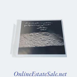 Photo of Photo of moon taken from Aquarius signed by Fred Haise