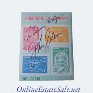 Photo of John Glenn signed panama stamp label