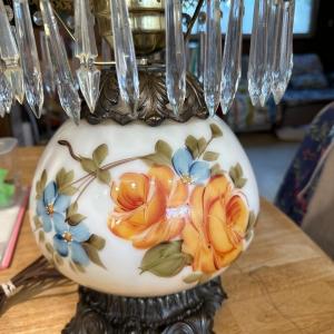 Photo of Huge Victorian Gone With the Wind Hurricane Amber Double Globe Rose Parlor Lamp 