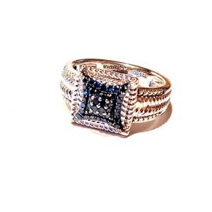 Photo of Gorgeous Pave Blue Diamond Cluster & Sterling Silver Unisex Ring