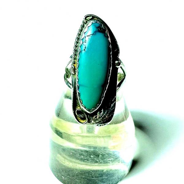 Photo of Vintage Native American Sterling Silver & Turquoise Feather Ring by Tom Taylor