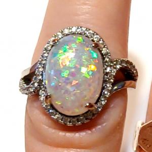 Photo of Gorgeous Crushed Opal & CZ Sterling Silver Halo Ring