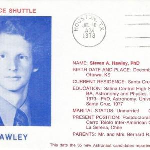 Photo of Steven Hawley signed 1978 Space Shuttle commemorative First Day Cover
