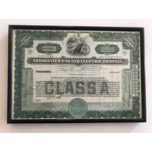 Photo of Framed Associated Gas And Electric Company Stock Certificate
