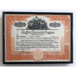 Photo of Framed Lindberg Engineering Company Stock Certificate
