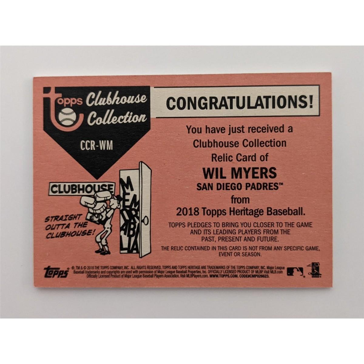 Photo 1 of Wil Myers Baseball Trading Card with Game Worn Jersey Swatch - Topps Heritage Cl