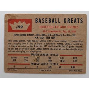 Photo of Burleigh Grimes Signed Baseball Trading Card - Fleer Baseball Greats #59 1960