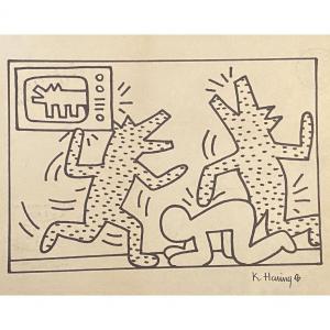 Photo of Keith Haring hand drawn and signed sketch 