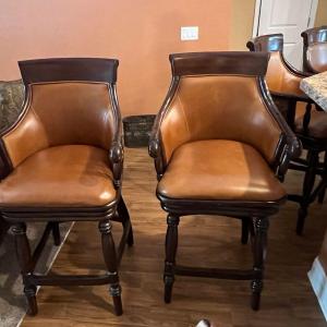 Photo of Bar Stools, Set of four leather and wicker