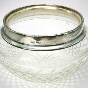Photo of Vintage Cut Glass Bowl with Sterling Silver Rim