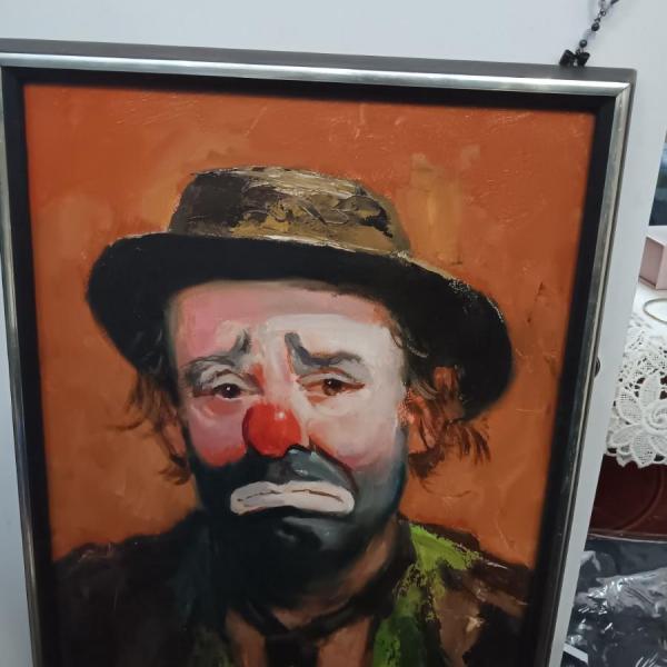 Photo of Vintage 'Weary Willie" Sad Hobo Clown  Painting