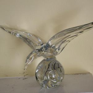 Photo of Handblown Art Glass Eagle on Spherical Base Signed Ronneby Sweden