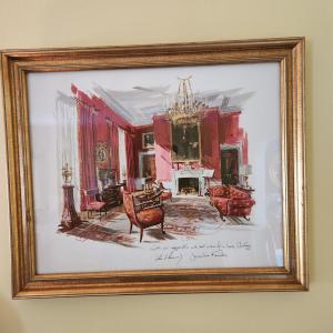 Photo of 1962 White House "The Red Room" by Edward Lehman with note from Kennedy's