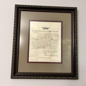 Photo of Professionally Framed 1873 Citizenship Document Providence Co., Rhode Island