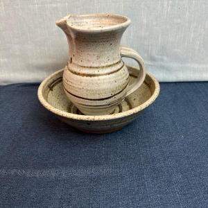 Photo of Lot 124, vintage, pottery, pitcher, and bowl set