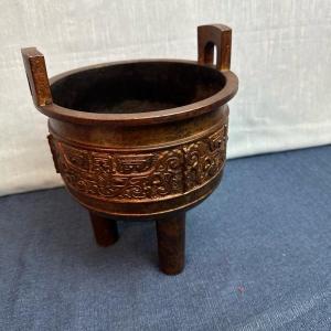Photo of Lot 132 Large Chinese Cold Gilded Cast Iron Tripod Censer