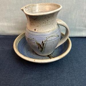 Photo of Lot 125, vintage, pottery, pitcher, and bowl set