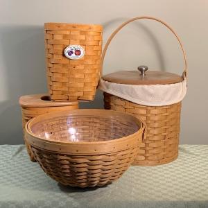Photo of Lot 248R: Longaberger Baskets: Ice Bucket, Utensil Holder, Tissue Holder & Fruit