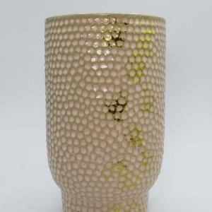 Photo of Ceramic Textured Vase Pinky Peach Tone with Gold Accent 8" Tall