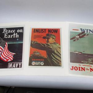 Photo of Reproduction Vintage WWII Navy Enlistment Posters Peace on Earth, Enlist Now, & 